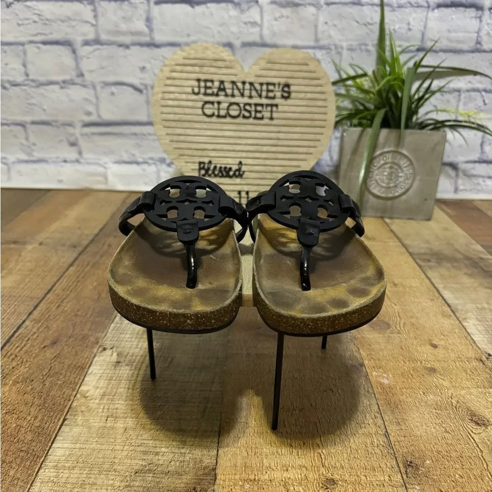 Tory Burch miller cloud patent black sandals Size 7
